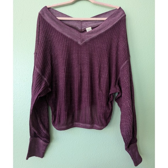 We The Free Tops - We The Free Long Sleeve Purple Off the Shoulder Relaxed Shirt